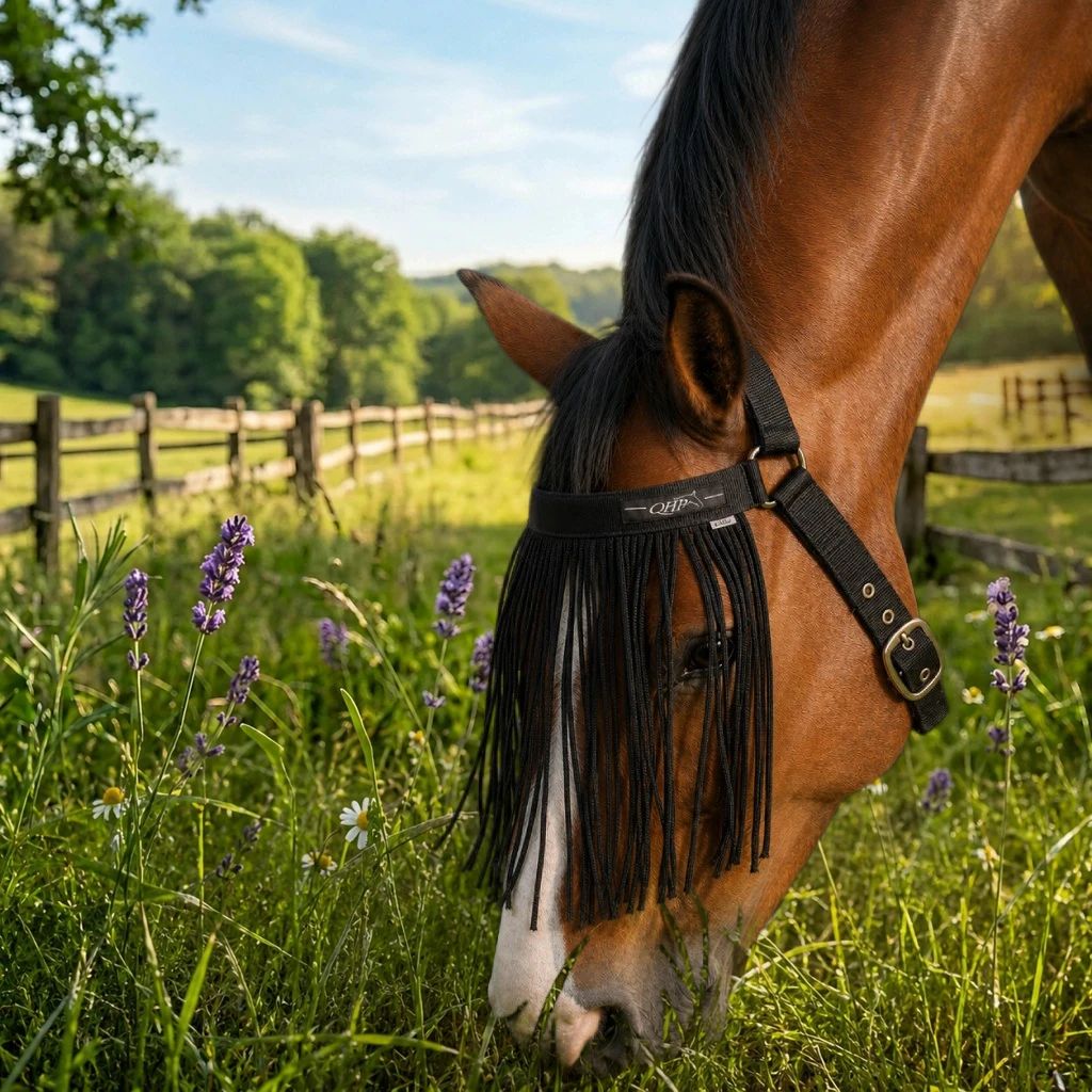 Vliegenfrontriem met halsriem  - Zwart - S: Pony